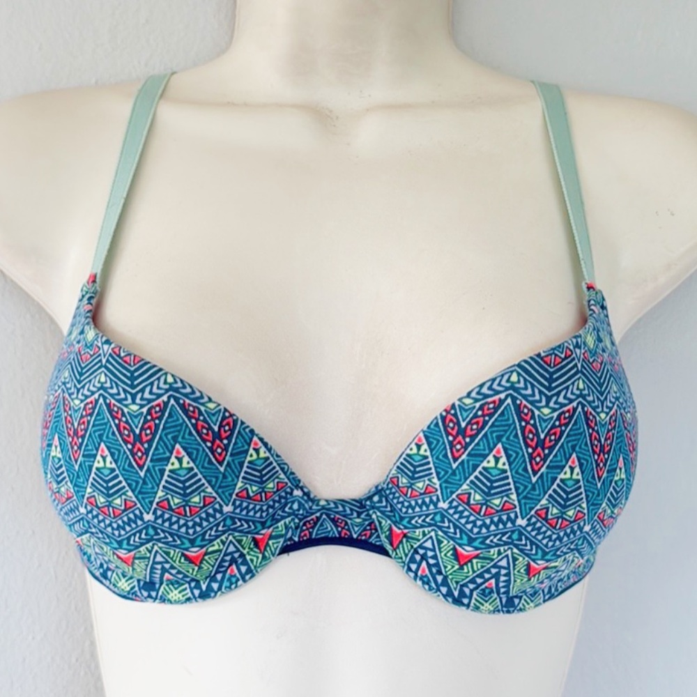 PINK Victoria’s Secret blue pink neon tribal wear everywhere push up bra 32A